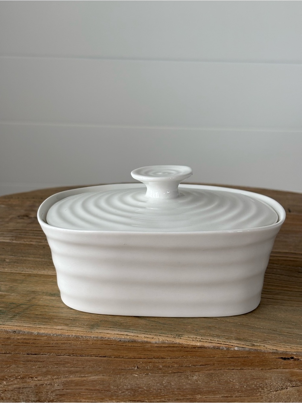 Portmeirion Sophie Concrad White Porcelain Covered Ripple Butter Dish